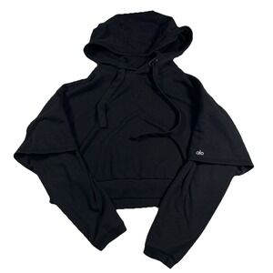Alo Yoga Hoodie Sweatshirt Womens Large Black Layer Cropped Pullover Athleisure